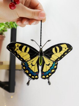 Yellow swallowtail butterfly suncatcher, stained glass window hangings, Christmas ornaments, handmade gift, holiday home decor, garden art