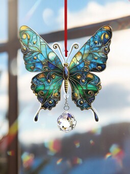 Acrylic 2D Flat Butterfly Charm Ornament, Colorful Nature-Inspired Crystal Suncatcher, Vibrant Floral Decor, Elegant Window Hanging