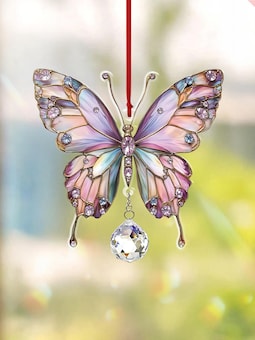 Acrylic 2D Flat Butterfly Charm Ornament, Pink Pastel Crystal Suncatcher, Fairycore Window Hanging Decor, Sunlight Catcher, Birthday Gift