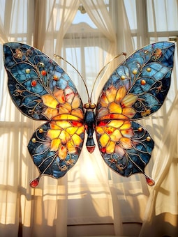 Butterfly Faux Stained Acrylic Suncatcher - Vibrant Window Hanging Nature Art Spring Home Decor Gift for Her