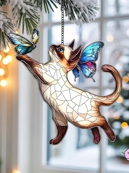 Butterfly Cat Acrylic Suncatcher, Winter Window Decor
