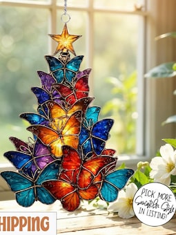 Acrylic Butterfly Christmas Tree Suncatcher, Colorful Window Hanging Ornament, Holiday Home Décor, Unique Gift for Nature Lovers