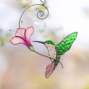 Hummingbird stained glass bird suncatcher Handmade Christmas gifts Custom stained glass window hangings Flower suncatcher Hummingbird gifts